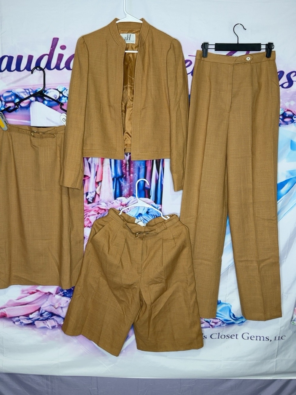 Vintage J H Collectables Camel Brown Tailored Women's Trousers & Jacket Set